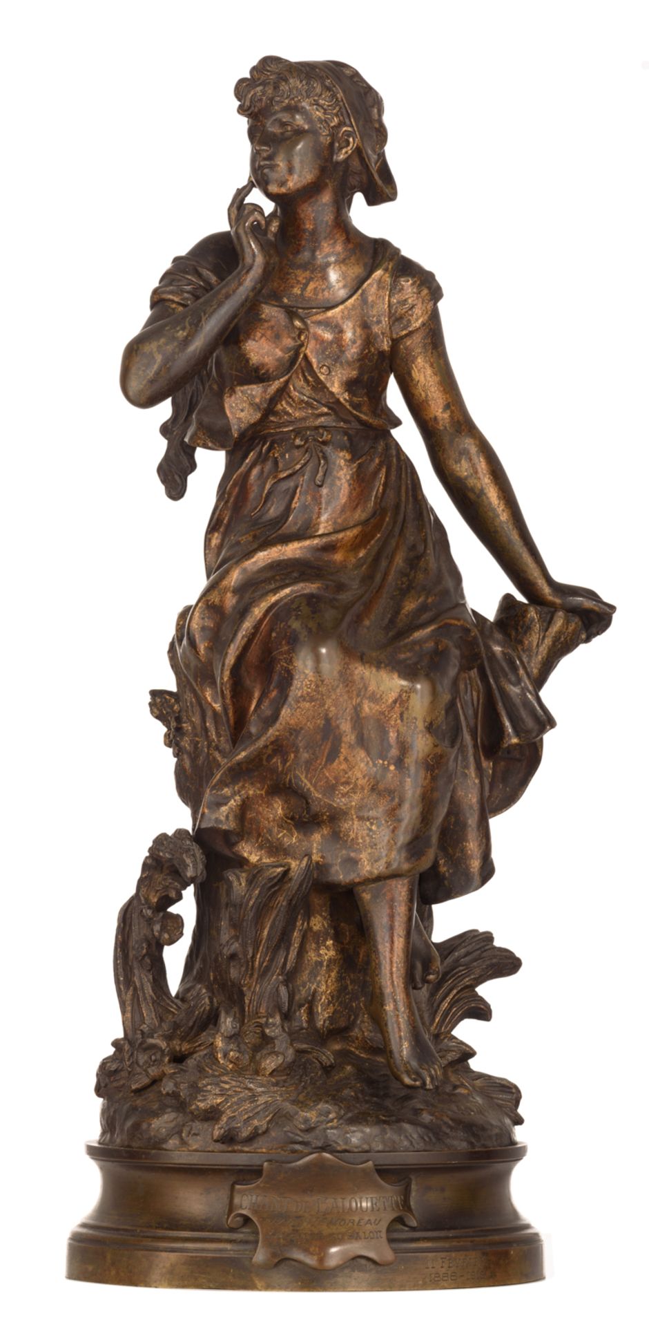 Moreau H., 'Chant de l'alouette', dated '1888 - 1913', patinated bronze, H 59 cm