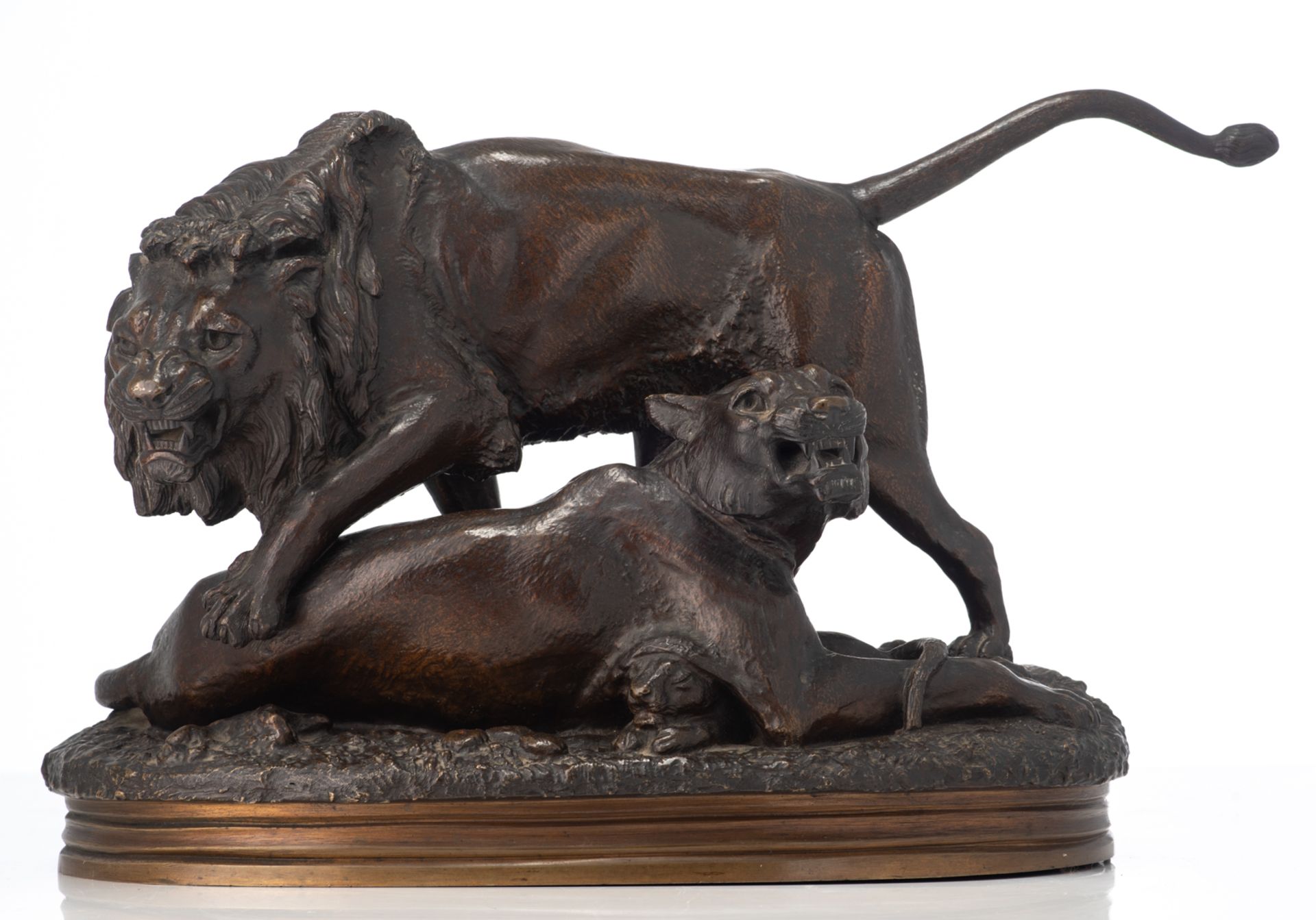 Waagen A., a family of lions, patinated bronze, H 30,5 - W 48 cm - Bild 2 aus 7