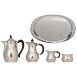 A five-part Art Deco martelé decorated silver coffee and tea set, with ebonised handles, makers mark