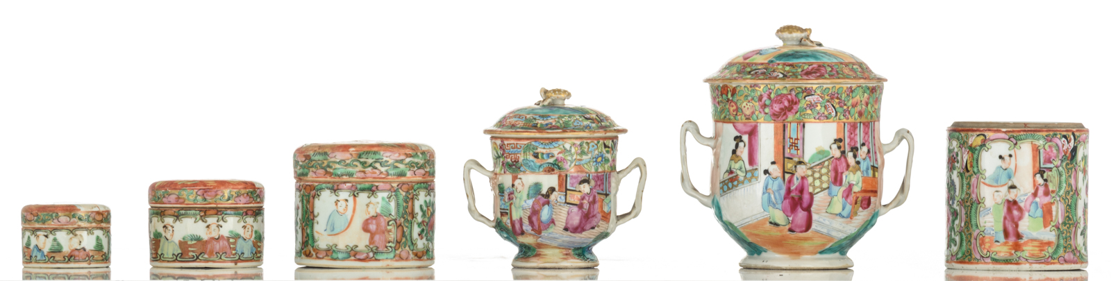 Various Chinese Canton, polychrome and café au lait cups and saucers, vases, miniature vases, pots a - Image 2 of 15