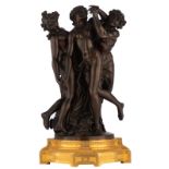 Clodion, a Bacchanal scene, dark patinated bronze on a gilt bronze base, H 55 (sculpture) - 65 cm (t