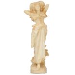No visible signature, a beauty standing in a garden setting, alabaster, H 90 cm
