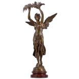 Moreau Math., 'La Victoire', green patinated bronze on a rouge Napoleon marble base, marked 'Medaill