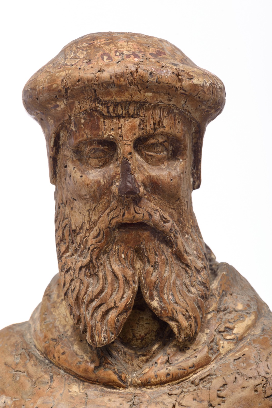 A limewood sculpture of Saint Anthony of Egypt, with traces of polychrome paint, 16thC, probably Sou - Bild 6 aus 11