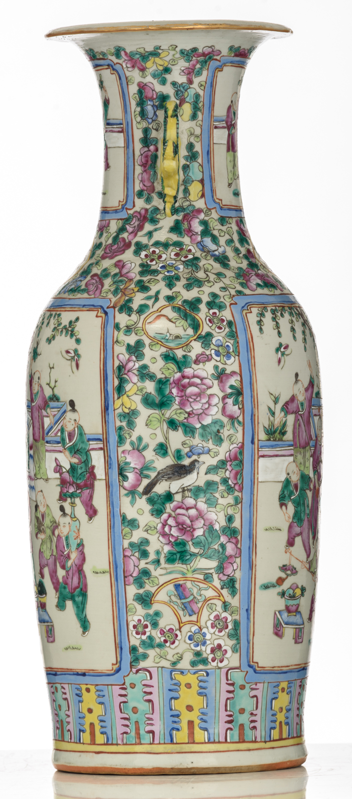 A Chinese famille rose vase, all-over decorated with animated scenes, H 60,5 cm - Image 4 of 6