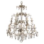 A fine bronze chandelier with cut crystal decoration, H 117- ø 90 cm