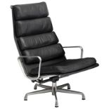 A black leather soft pad upholstered 'EA 222' lounge chair, with tilt and swivel function, design by