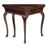 A Queen Anne style walnut and walnut veneered triangular shaped fold over card table, early 18thC, H