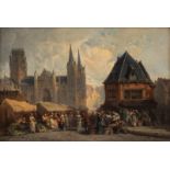 Saurfelt Léonard, 'Le jour du marché à l'église St Ouen, Rouen', dated 1879, oil on canvas, 38 x 56