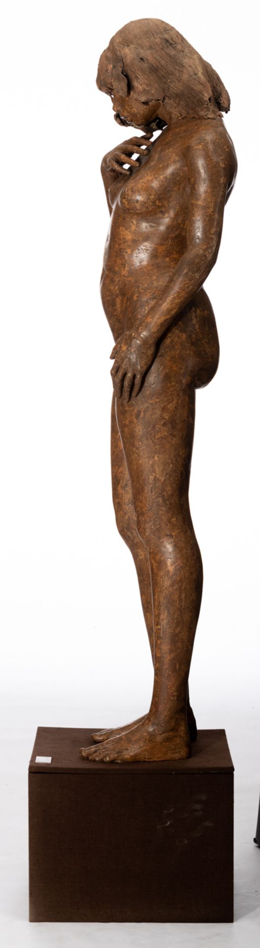 Dumortier J., 'Een pose is bevrijding van wat je bent', a patinated terracotta sculpture of a naked - Image 3 of 6