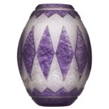 An Art Deco vase by David Gueron Degue, layered glass decorated with purple leaves, H 38 cm