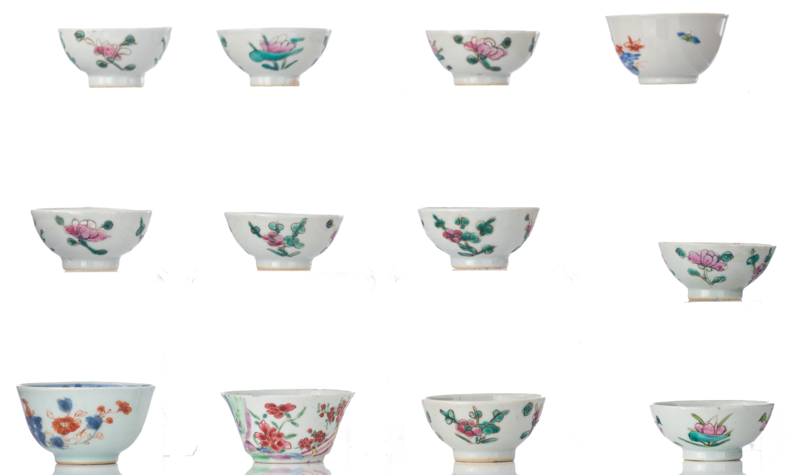 Various famille rose, blue and white, polychrome and Imari cups and saucers, two teapots and covers, - Image 15 of 25