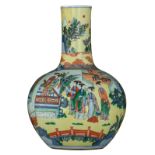 A Chinese wucai tianqiuping bottle vase, decorated with a scene from 'The Romance of the Western Cha