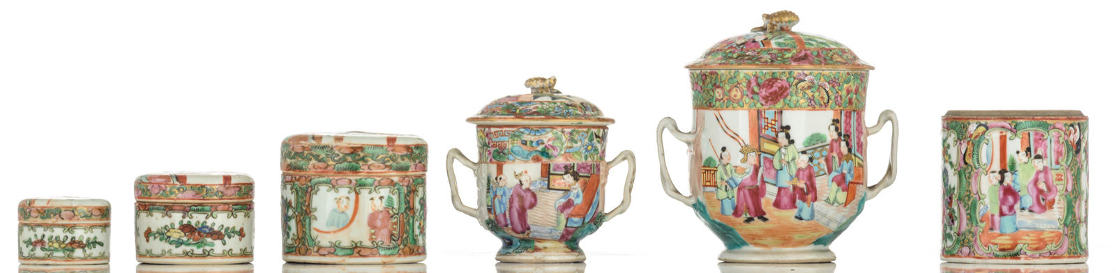 Various Chinese Canton, polychrome and café au lait cups and saucers, vases, miniature vases, pots a - Image 4 of 15