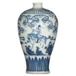 A Chinese blue and white Meiping vase, decorated with figures, H 34,5 cm