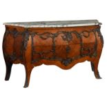 A Louis XV style rosewood marquetry commode, with bronze mounts and a Carrara marble top, H 93 - W 1