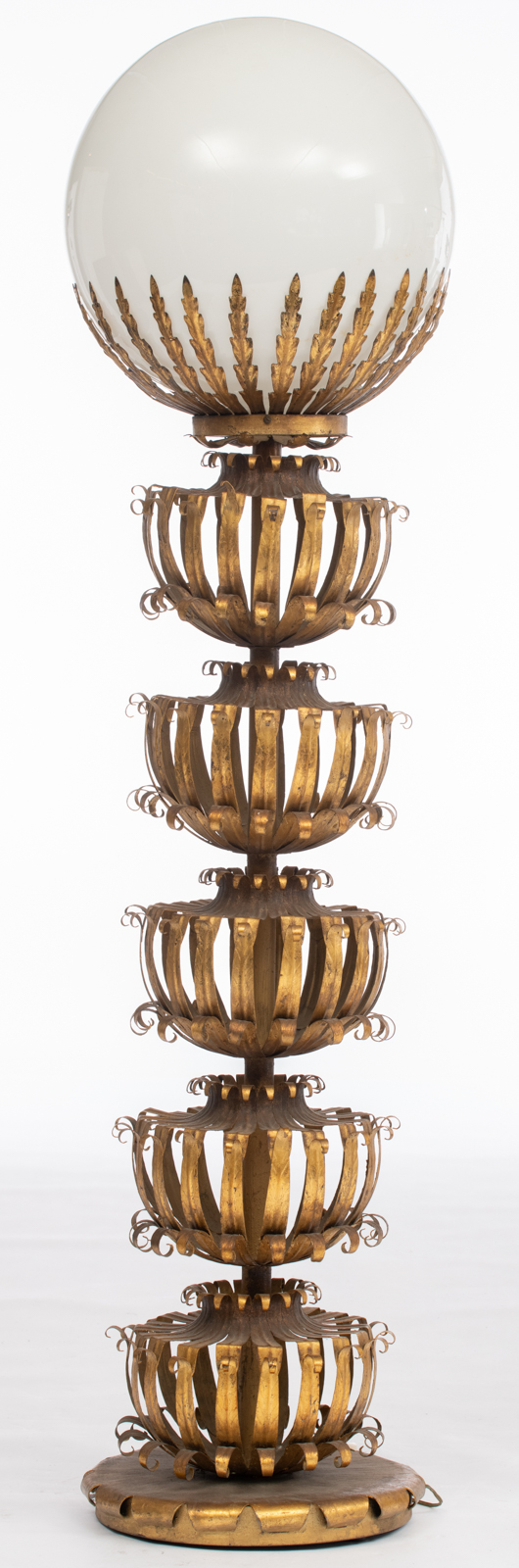 A mid-century vintage floor lamp, a gilt brass floral decorated stand with a balloon-shaped glass to - Image 2 of 4