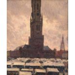 Coppens O., a view on the Bruges marketplace and belfry during the weekly Saturday market, dated (19