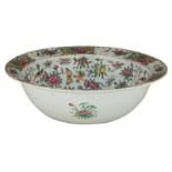 A Chinese famille rose Canton bowl, decorated with flowers, fruits, birds and butterflies, 19thC, H