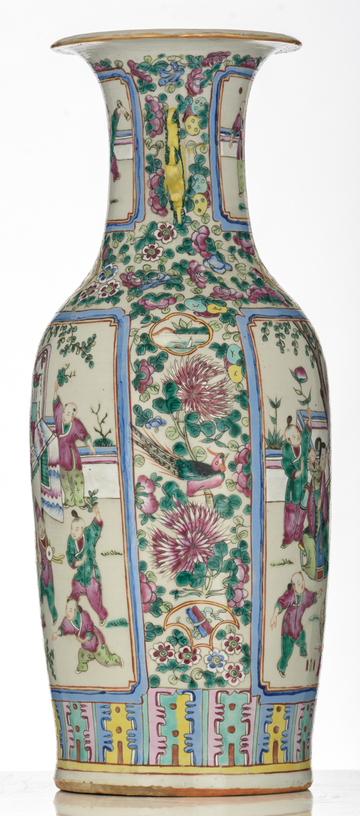 A Chinese famille rose vase, all-over decorated with animated scenes, H 60,5 cm - Image 2 of 6