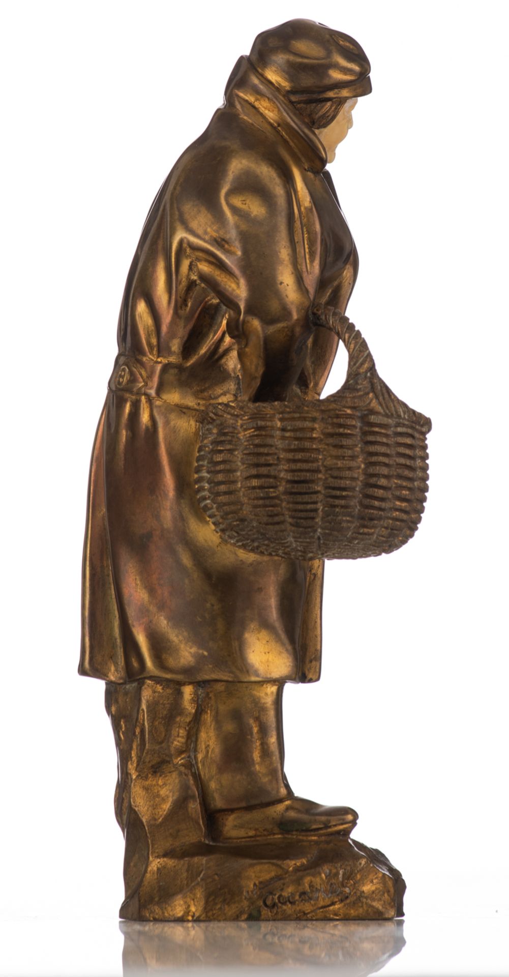 Secarel, 'man returning from the market', chryselephantine sculpture, H 30 cm - Image 4 of 5