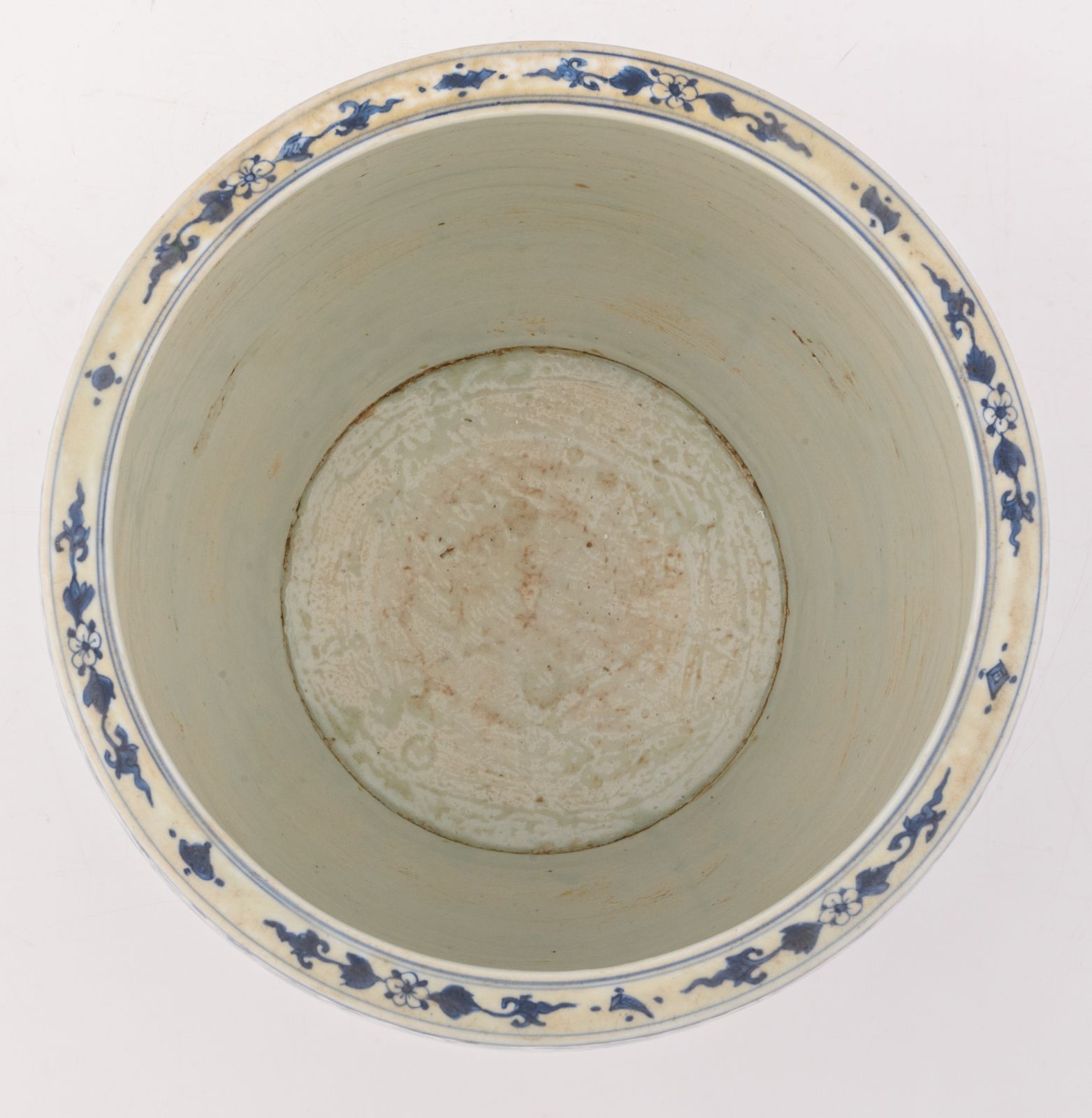 A Chinese blue and white jardiniere, all-over decorated with flowers and birds in a river landscape, - Image 6 of 7