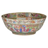 A fine and large Chinese famille rose Canton bowl, decorated with animated scenes, flowers, insects,
