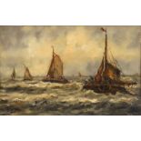 Mesdag H.W., fishing boats on a rough sea, oil on panel, 35 x 55 cm