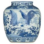 A Chinese blue and white vase, decorated with birds and flowers, H 39,5 - ø 35,5 cm