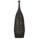 A Belgian design relief glazed Perignem black selenium vase, unmarked, 1960’s, H 41 cm