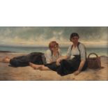 Frents M., two girls sitting on the beach, with inscription 'Metz, 1893', oil on canvas, 45 x 89 cm