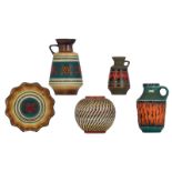 A collection of five vintage West Germany pottery items, consisting of a polychrome decorated 'Bhöhr