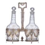 A Neoclassical silver cruet set, indistinctly hallmarked, could be Brussels (?), period tested (stit