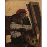 Verlat Ch., 'Two monkeys in a painter's cabinet, oil on panel, 20,5 x 25,3 cm