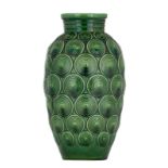 A vintage West Germany green glazed pottery vase, marked Bay, mid-century, H 40 cm