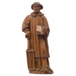 An oak sculpture of Saint Lawrence, 16thC, probably the Southern Netherlands, H 57 cm