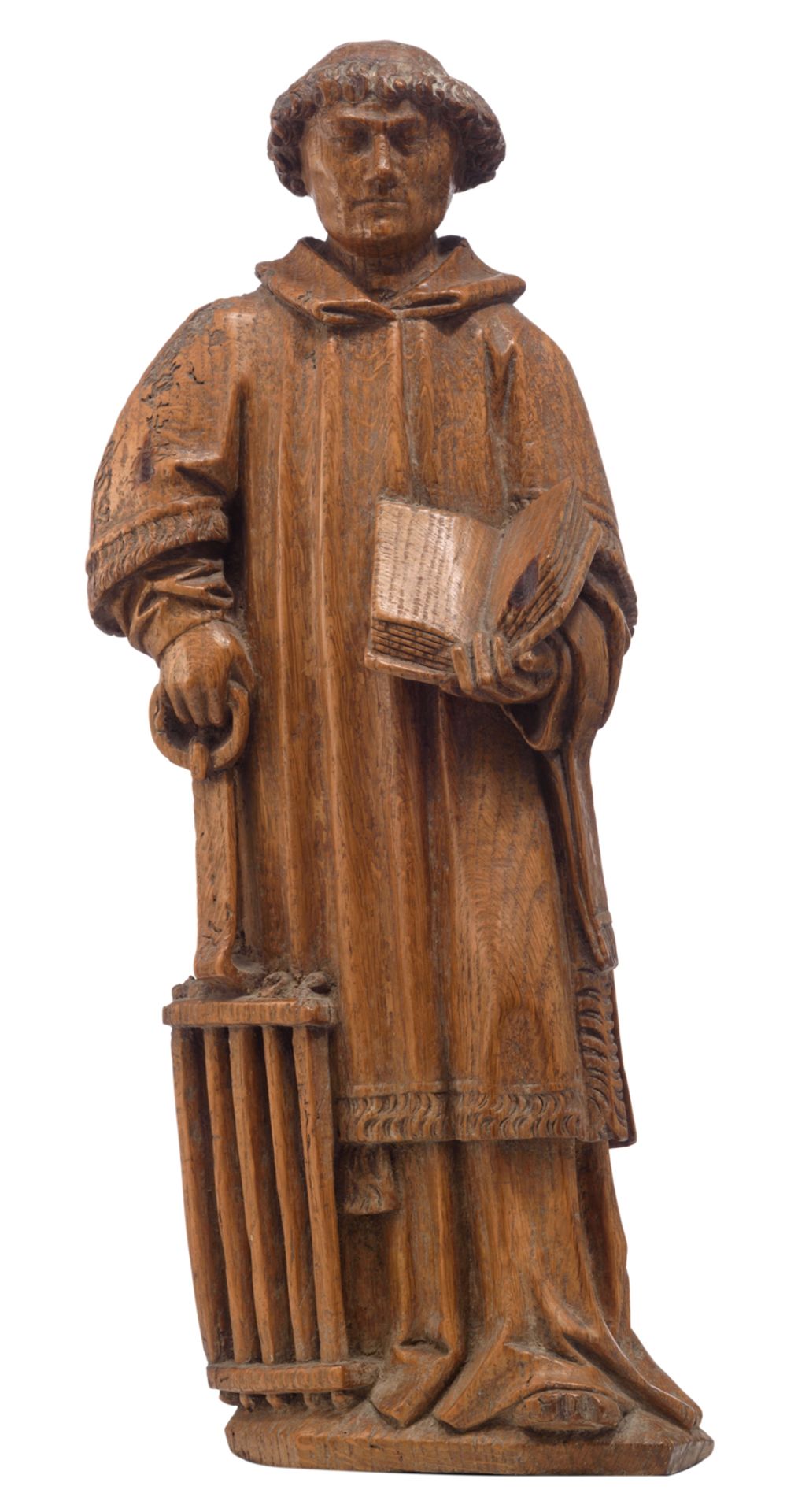 An oak sculpture of Saint Lawrence, 16thC, probably the Southern Netherlands, H 57 cm