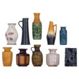 A various collection of ten polychrome decorated vintage West Germany pottery jugs and vases, four m