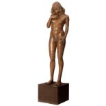 Dumortier J., 'Een pose is bevrijding van wat je bent', a patinated terracotta sculpture of a naked