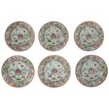 Six Chinese famille rose export porcelain dishes, decorated with ducks in a lotus pond, the lip deco