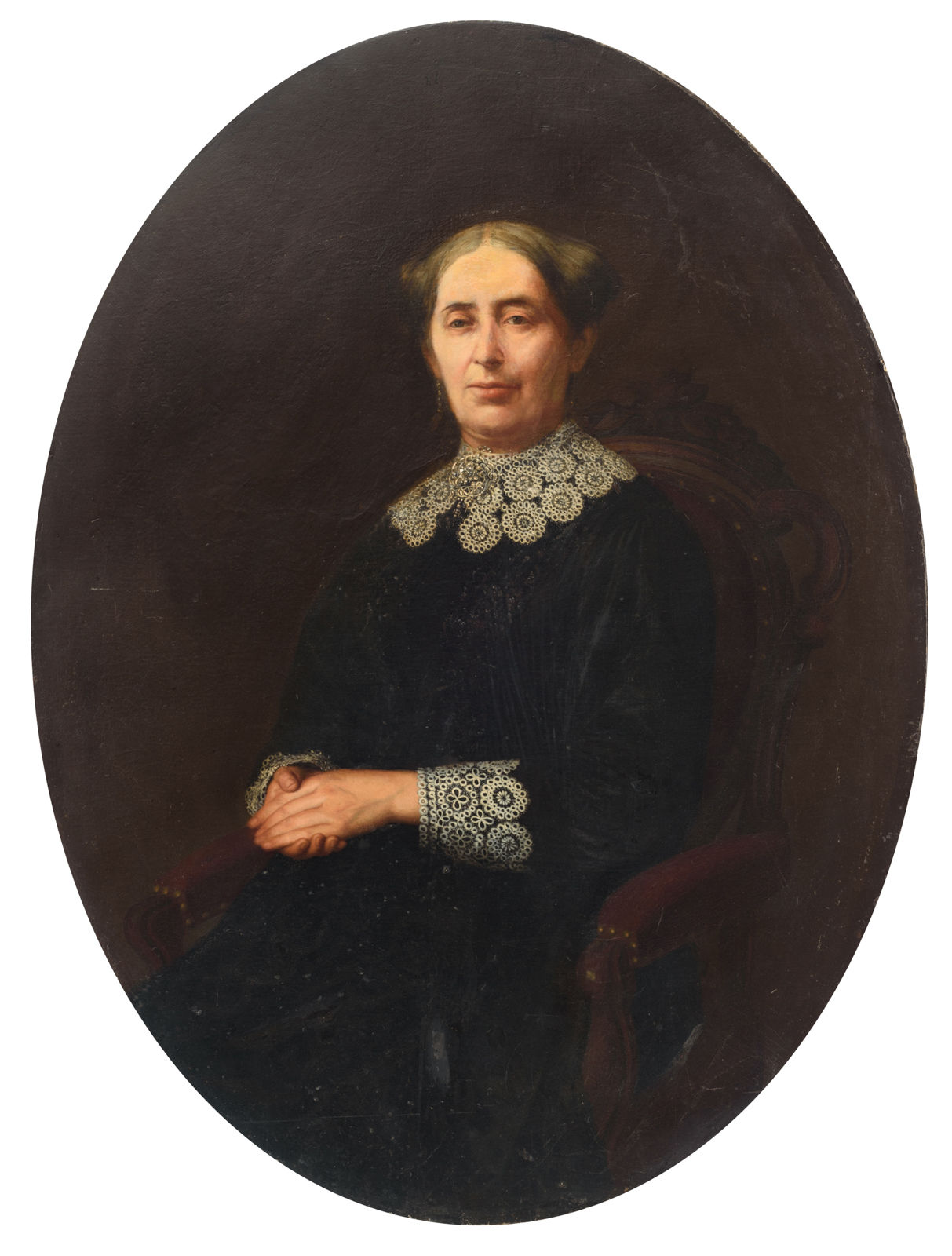 No visible signature, the portrait of a lady, 19thC, oil on canvas, 91 x 122 cm