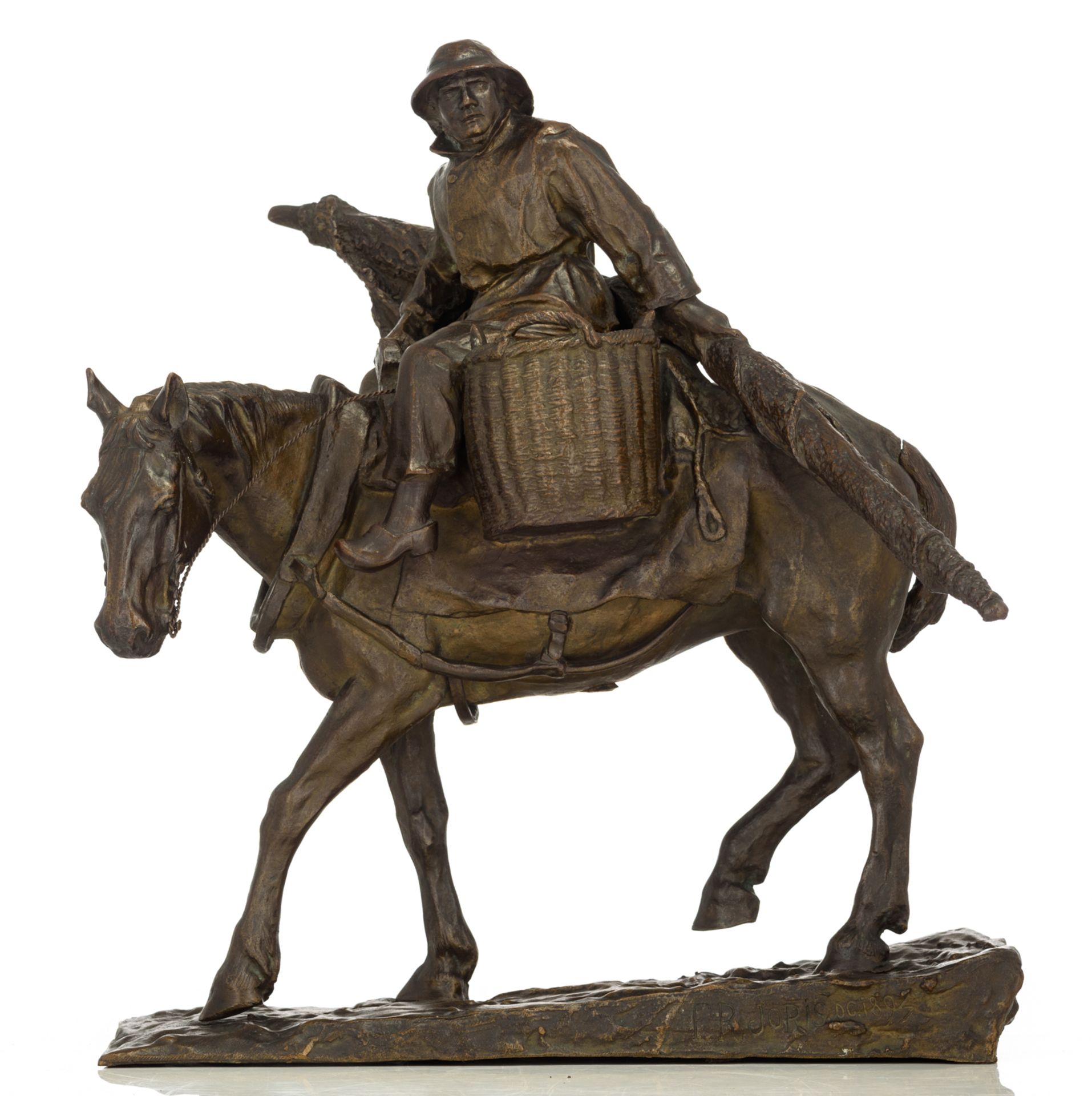 Joris F., a fisherman on horseback, dated 1895, brown patinated bronze, H 46 cm - Image 2 of 7