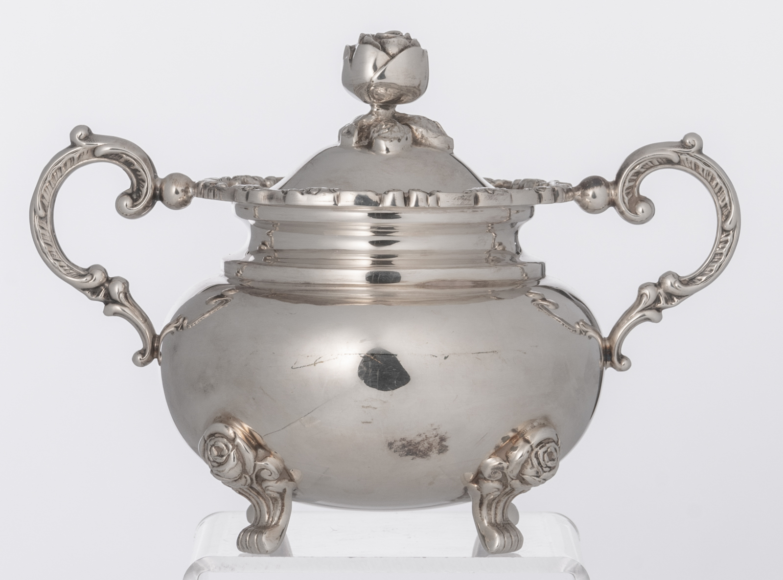 A silver plated five-piece coffee and tea set, decorated with flower-shaped knobs', probably German, - Image 12 of 27