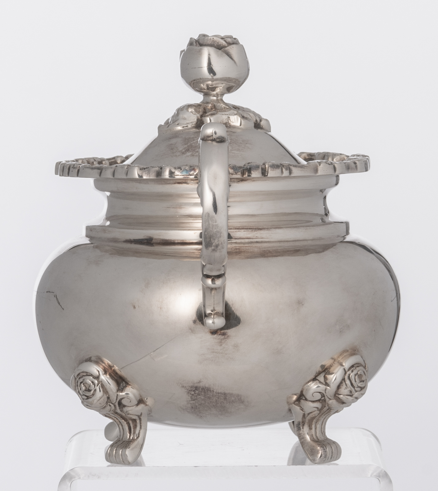 A silver plated five-piece coffee and tea set, decorated with flower-shaped knobs', probably German, - Image 15 of 27