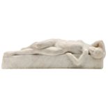 Monogrammed F.S. (Fernand Scouflaire), a lying female nude, Carrara marble, dated (19)38, H 18 - W 6