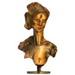 A bronze vintage lamp by Yves Lohé in the shape of the bust of a female nude, accompanied by a certi
