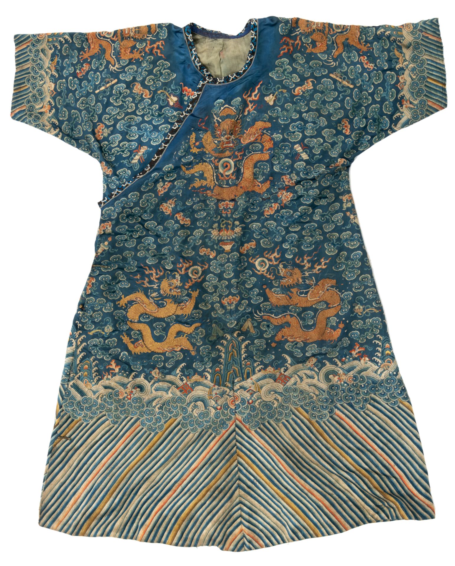 A Chinese embroidered silk robe formerly worn by a spouse of a high dignitary, Qing period, late 19t