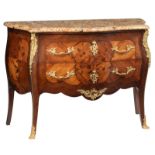 A Louis XV style rosewood and mahogany floral marquetry commode with gilt bronze mounts and a Brèche