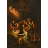 No visible signature, the adoration of the shepherds, Antwerp School, 17thC, oil on canvas, 55 x 74,