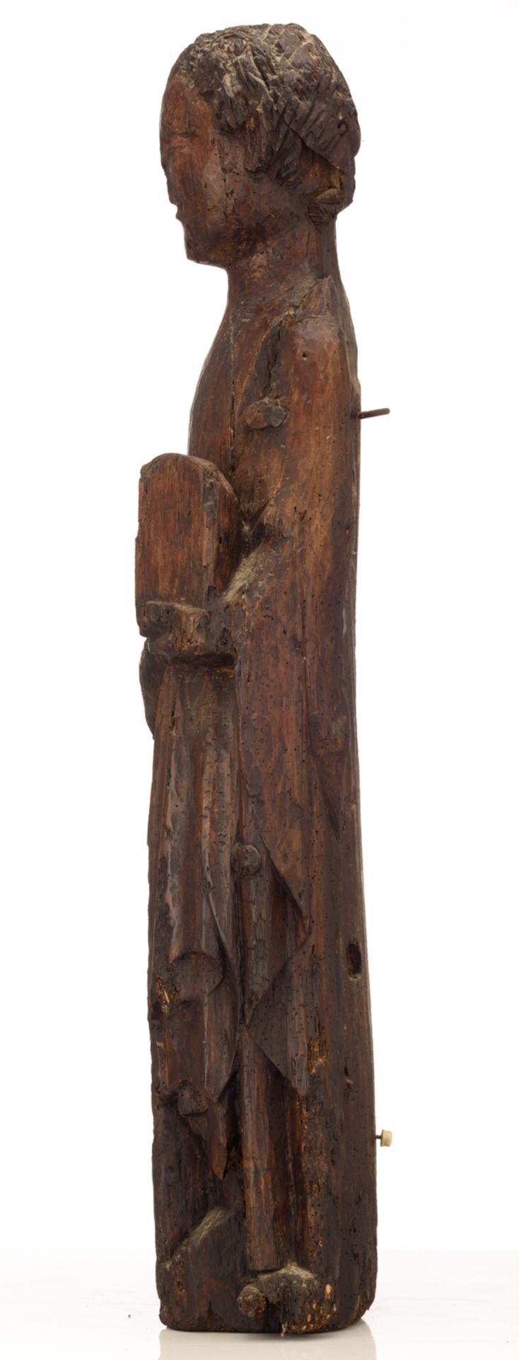 An oak sculpture of a Saint, 15thC, the the Low Countries, H 95,5 cm - Image 2 of 7